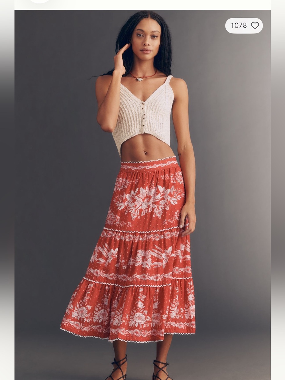 FARM Rio Red Floral Tiered Skirt
